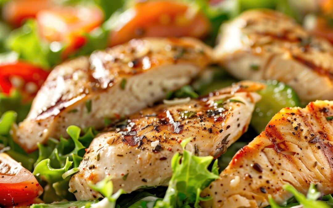 Close up Grilled chicken salad