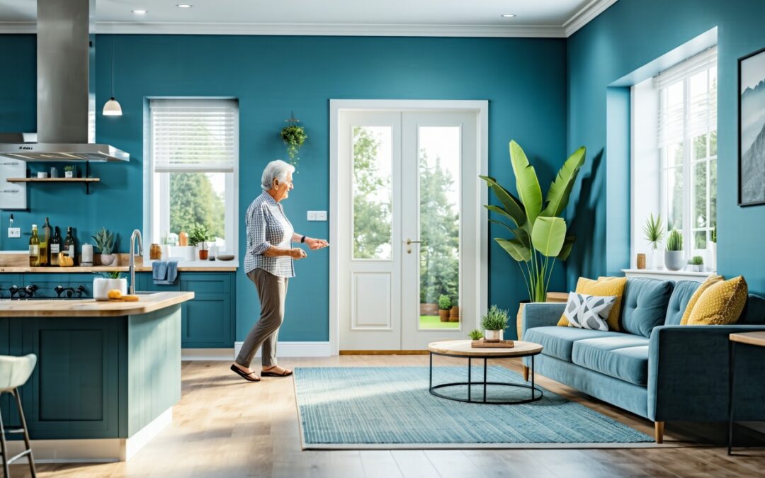 senior woman walking in a home modified for seniors